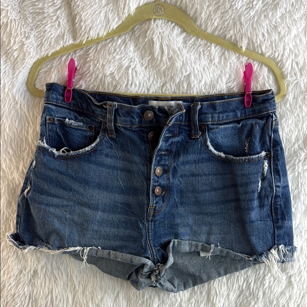 Abercrombie & Fitch Blue Jean Shorts High-Waisted Distressed